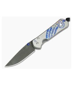 Chris Reeve Damascus Small Sebenza 21 Unique Graphic Mother of Pearl Cabochon