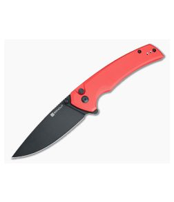 Sencut Serene Button Lock Flipper Red Aluminum Handles Black Stonewash D2 Drop Point Blade S21022B-2