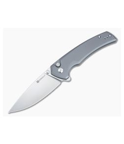 Sencut Serene Button Lock Flipper Gray Aluminum Handles Satin D2 Drop Point Blade S21022B-3