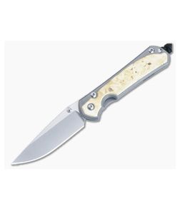 Chris Reeve Small Sebenza 31 Silver Double Lugs Stonewash S45VN Box Elder Inlaid Folder S31-1108-009