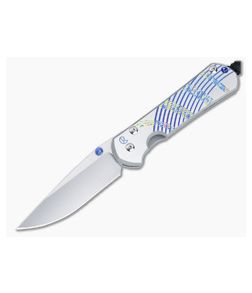 Chris Reeve Small Sebenza 31 Folder Unique Graphic Handle Blue Double Lugs Satin MagnaCut Drop Point S31-1400-027