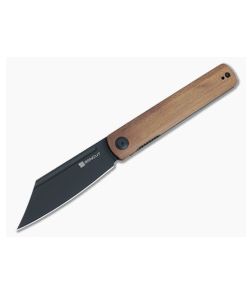 Sencut Bronte Top Flipper Cuibourtia Wood Handles Black Stonewashed Reverse Tanto Blade SA08E