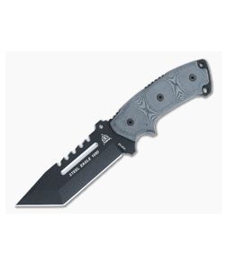 TOPS Knives Steel Eagle 105D Black Linen Micarta Handles Traction Coated 1095 Tanto Point Blade With Sawback