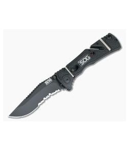 SOG Trident Elite Clip Point Black Serrated AUS-8 Black GRN Piston Lock Assisted Folder TF106-BX