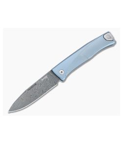 LionSteel Thrill Stainless Damascus Blue Titanium H.WAYL Hidden Clip Integral Slip Joint Folder