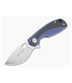 Viper Lille Satin M390 Blue Titanium Liner Lock Flipper Carbon Fiber Overlay V5962BLFC