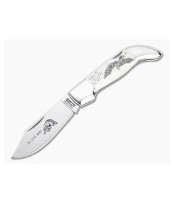 Parker Cutlery Vintage Clasp Knife White Bone with Eagle Scrimshaw Lockback Folder
