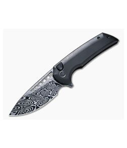 WE Knives x Ferrum Forge Mini Malice Damasteel Stonewashed Black Ti Button Lock Flipper WE054BL-DS1