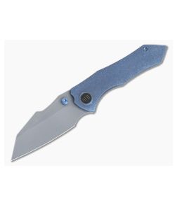 WE Knives High-Fin Gray Stonewashed 20CV Blue Titanium Frame Lock Folder WE22005-3