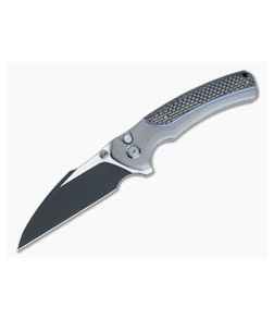 WE Ziffius Limited Edition Button Lock Flipper Two-Tone Black 20CV Twill Carbon Fiber Spacer Gray Titanium WE22024A-1
