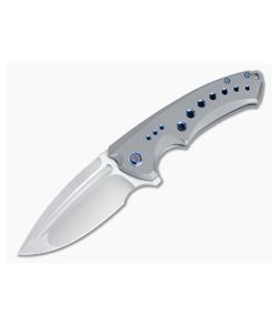WE Knives Nexusia Frame Lock Flipper Gray Titanium Handle Hand Polished Satin 20CV Drop Point Blade WE22044-2