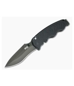 SOG Zoom Spear Point Black Plain AUS-8 Aluminum Button Lock Assisted Folder ZM1012-BX