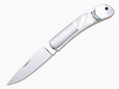 Moki Pliant Arrow Polished AUS-8 Bolstered Mother of Pearl Lock